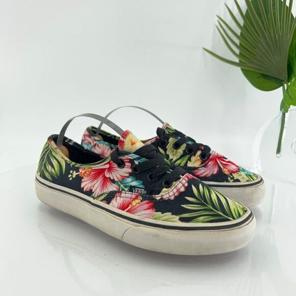 VANS Atwood Shoes Womens 7 Canvas Hawaiian Tropical Floral Black Multi Sneakers - Picture 5 of 15